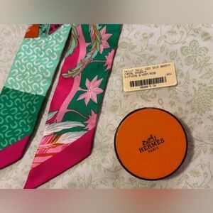 Hermes Twilly Scarf in Pink and Green
